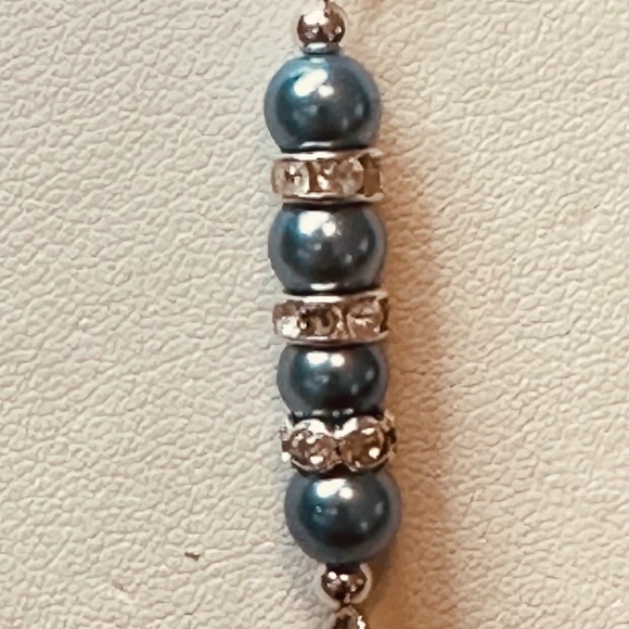 925 Sterling Silver Chain w/Blue Beads Crystal Rondelle’s & Om Charm Hand Made - Picture 7 of 13